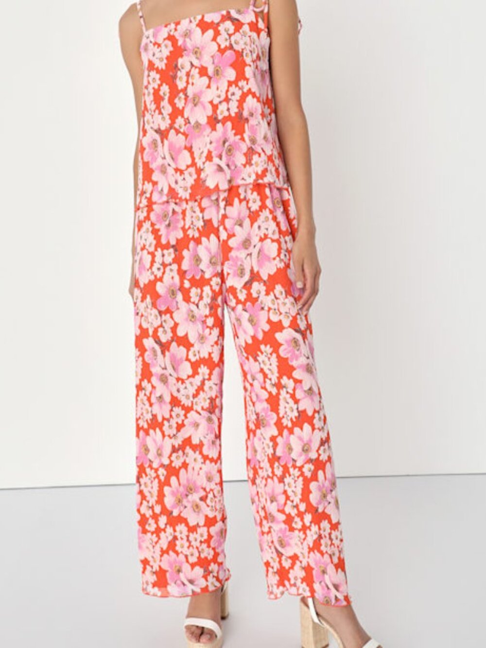 Lulus Sunshine Times Orange Floral Print Pleated High Rise Pants - Size XS